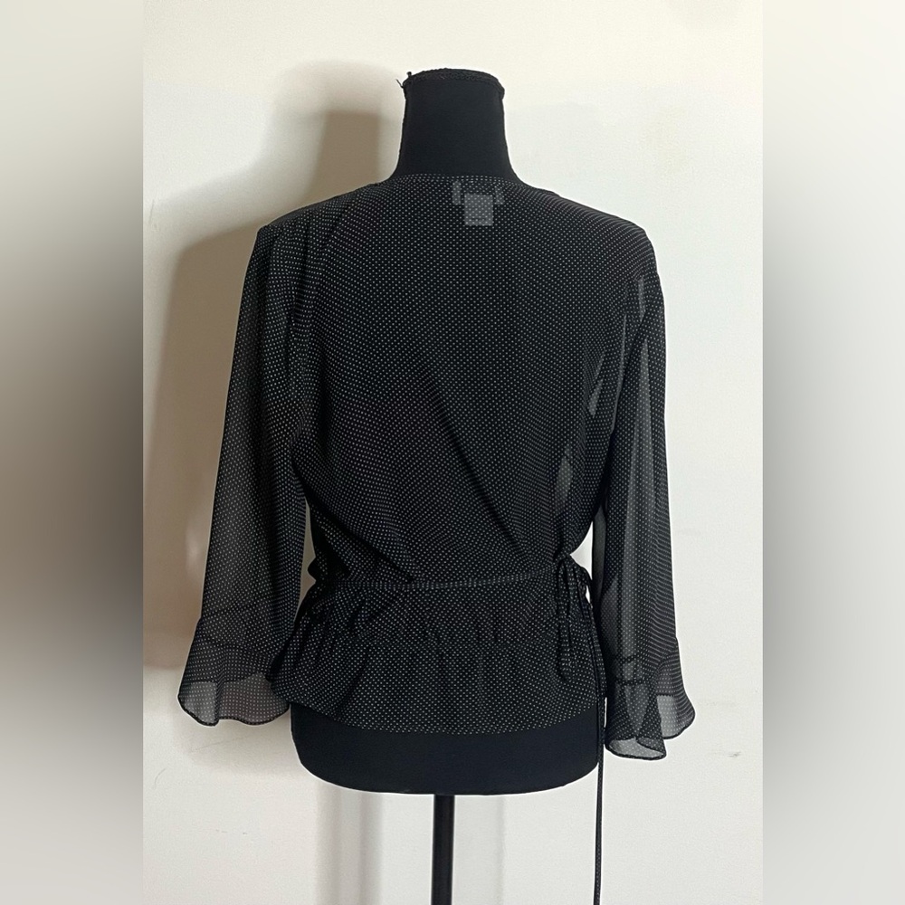 LOFT- Black and White Dotted Wrap Blouse Size 12 - Picture 3 of 5